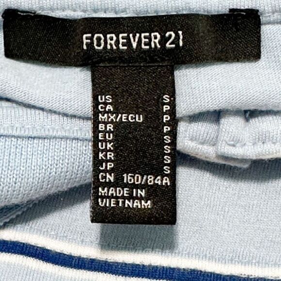 Forever 21 Womens Striped Collared Pullover Long Sleeve Crop Top Blue Size Small - Picture 2 of 10